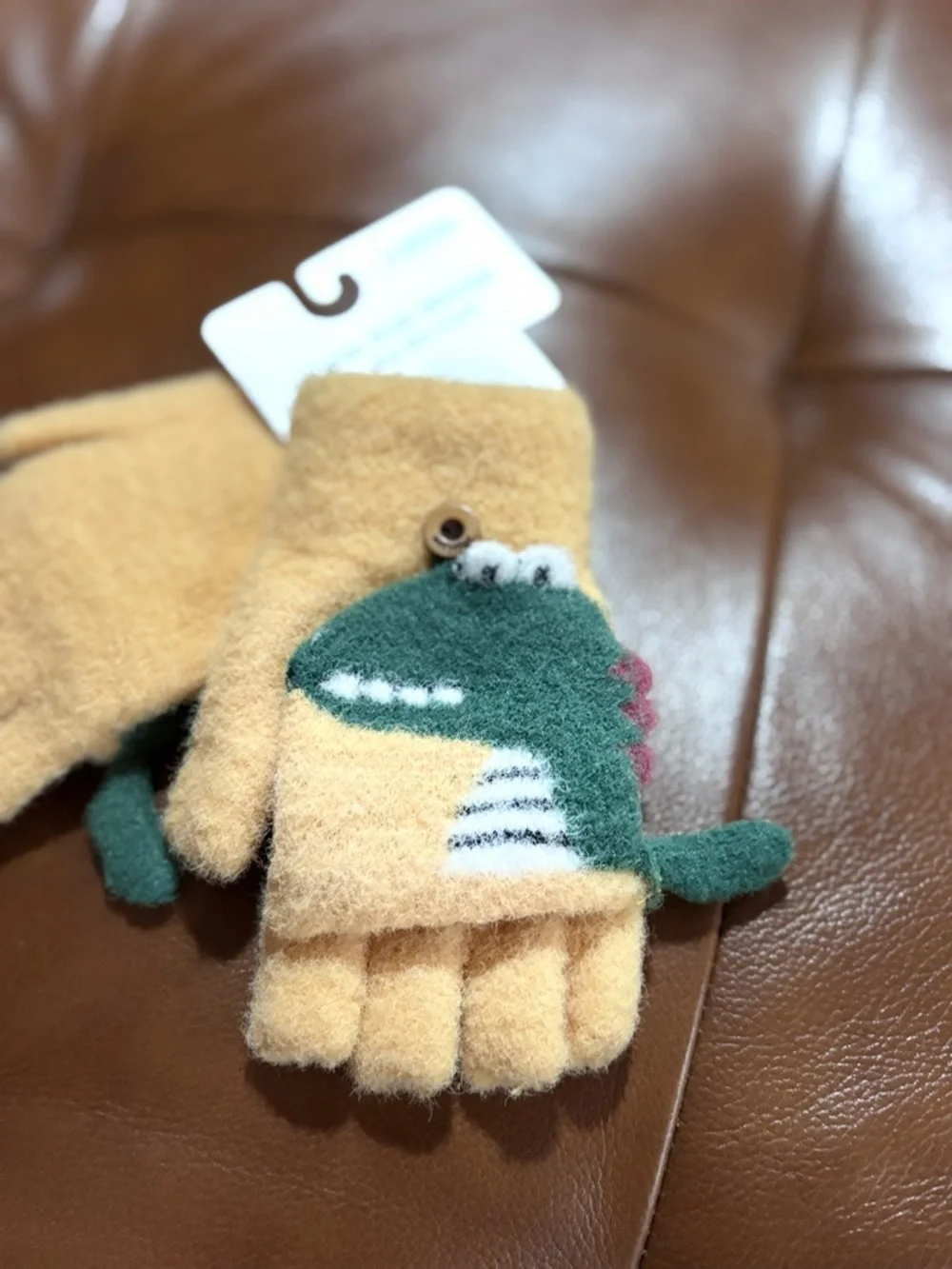 Lyle Crocodile Warm Knit Kids Convertible Gloves with Green Dino Accent NWT